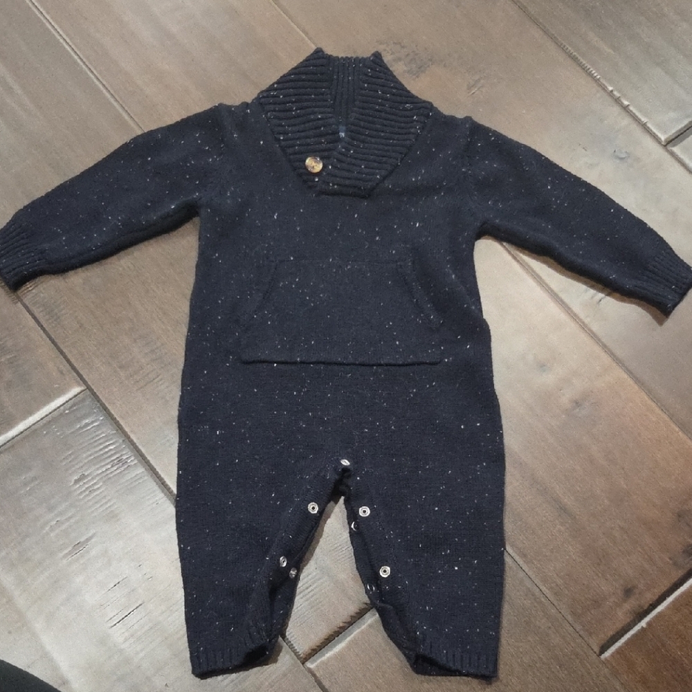 Andy & Evan Navy Blue Knit Baby Romper